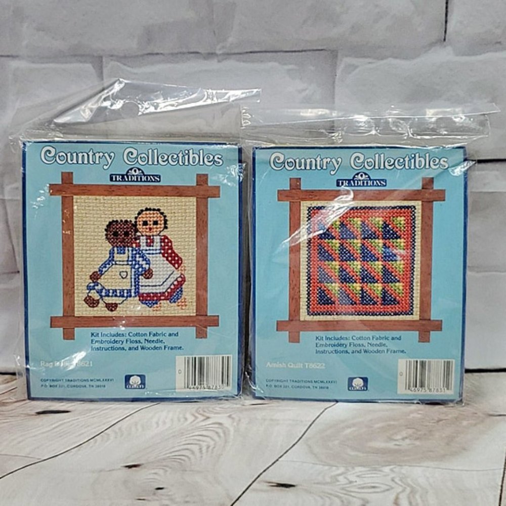 2 Vintage Cross Stitch Kits Rag Dolls/Amish Quilt